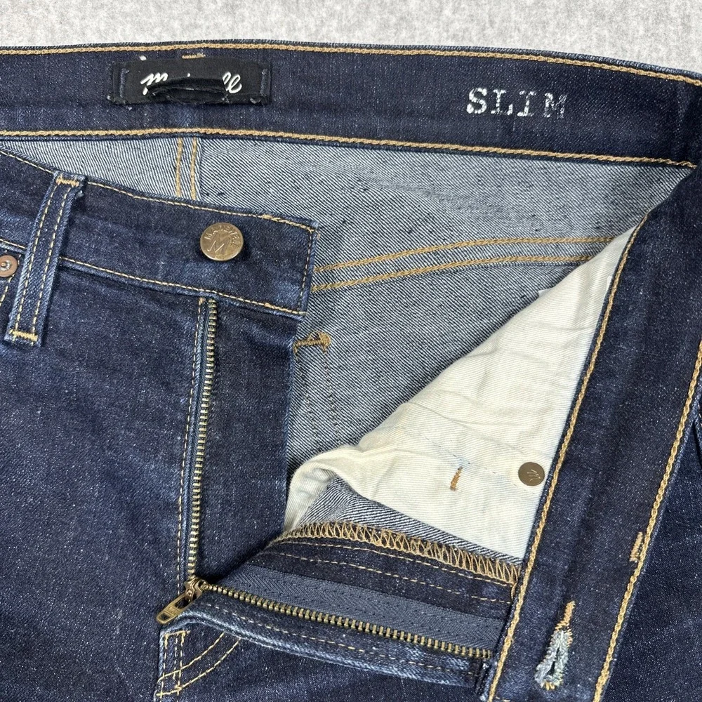 Madewell Men's Slim Fit Dark Wash Jeans Size 32x34 Fade Whiskering Stretch J9527
